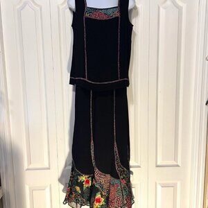 Tommy N Loulou Vintage 2 PC. Maxi Patchwork Skirt Set- Sleeveless/Floral/Sheer